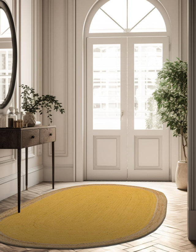 Yellow 3' 3 x 5' 1 Braided Jute Oval Rug
