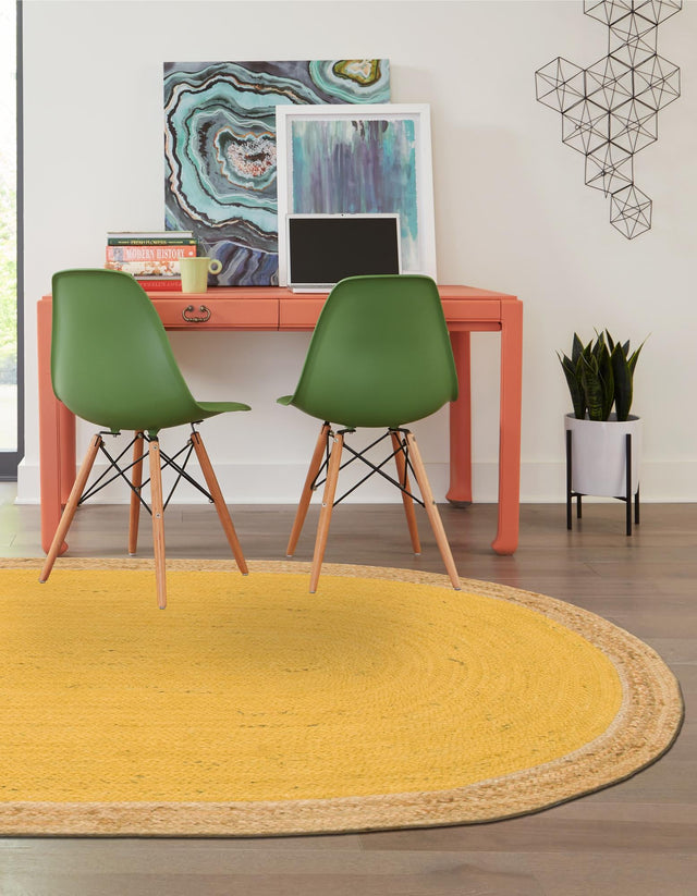 Yellow 3' 3 x 5' 1 Braided Jute Oval Rug