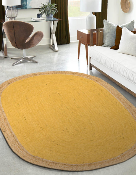 Yellow 5' 1 x 8' Braided Jute Oval Area Rug 100% Jute Hand Braided Natural Eco-Friendly Boho Style Carpet for Living Rooms Dining Office Space Dorms for Sale at Rug Engine