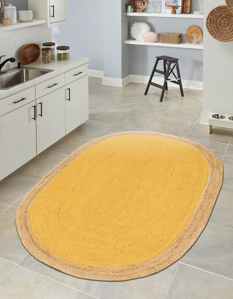 Yellow 8' x 10' Braided Jute Oval Area Rug 100% Jute Hand Braided Natural Eco-Friendly Boho Style Carpet for Living Rooms Dining Office Space Dorms for Sale at Rug Engine