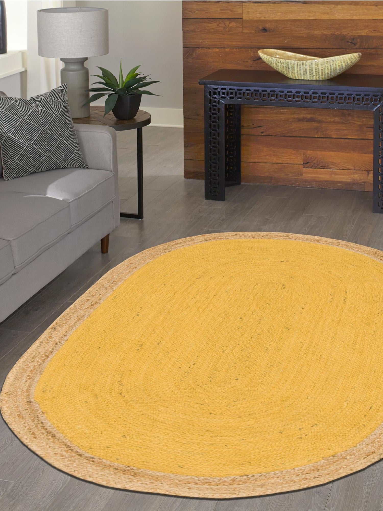 Yellow 3' 3 x 5' 1 Braided Jute Oval Area Rug 100% Jute Hand Braided Natural Eco-Friendly Boho Style Carpet for Living Rooms Dining Office Space Dorms for Sale at Rug Engine