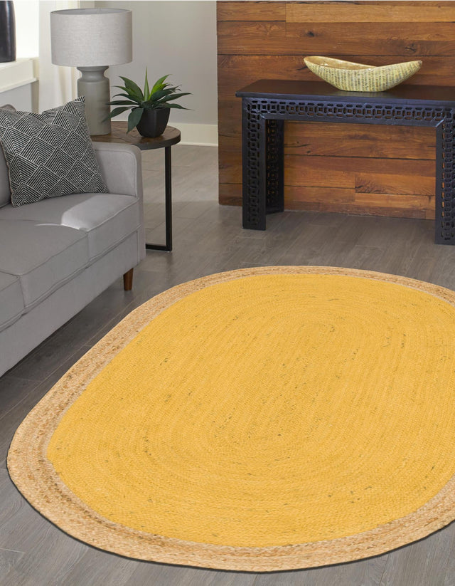 Yellow 3' 3 x 5' 1 Braided Jute Oval Rug