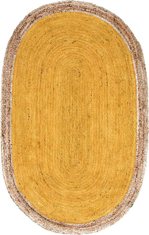 Yellow 5' 1 x 8' Braided Jute Oval Rug