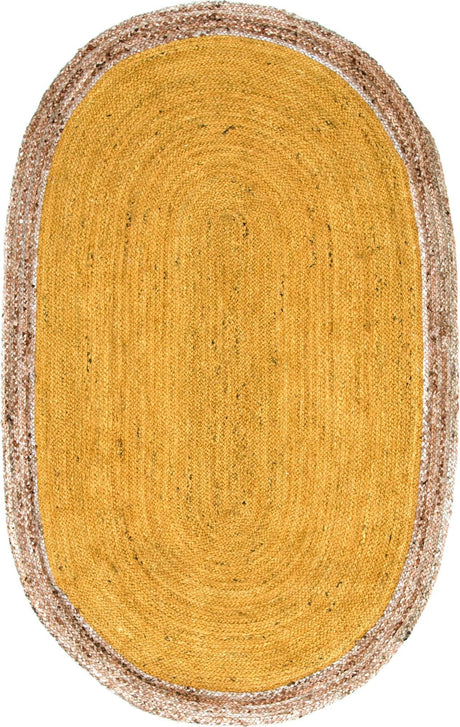 Yellow 5' 1 x 8' Braided Jute Oval Area Rug 100% Jute Hand Braided Natural Eco-Friendly Boho Style Carpet for Living Rooms Dining Office Space Dorms for Sale at Rug Engine