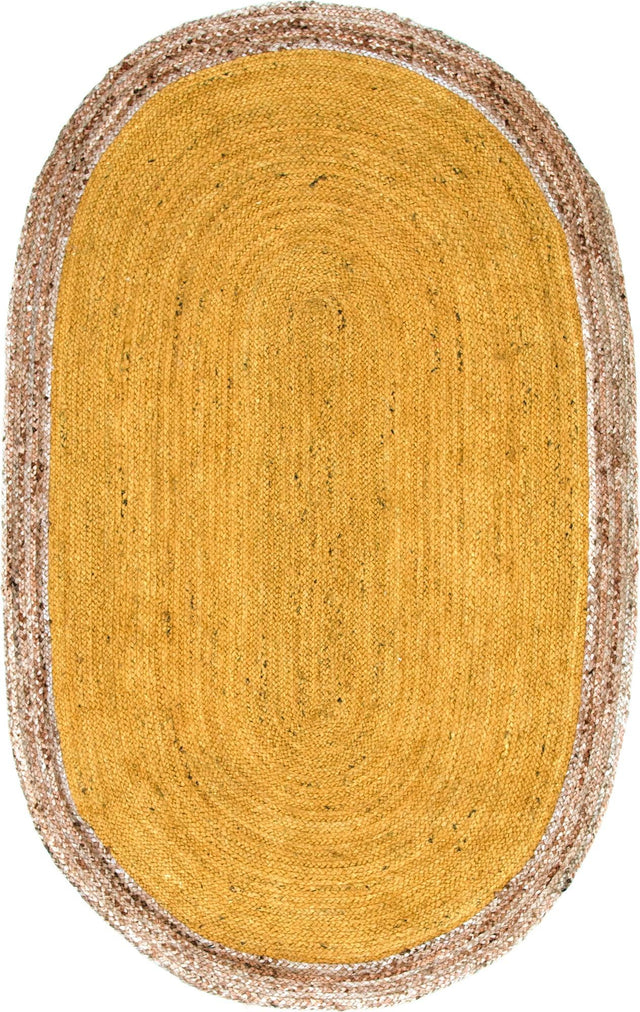 Yellow 5' 1 x 8' Braided Jute Oval Rug
