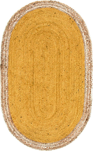 Yellow 3' 3 x 5' 1 Braided Jute Oval Rug