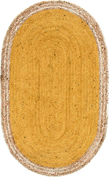 Yellow 3' 3 x 5' 1 Braided Jute Oval Area Rug 100% Jute Hand Braided Natural Eco-Friendly Boho Style Carpet for Living Rooms Dining Office Space Dorms for Sale at Rug Engine