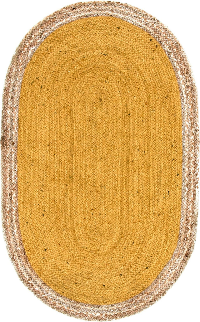 Yellow 3' 3 x 5' 1 Braided Jute Oval Rug