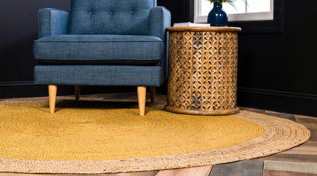 Yellow 3' 3 x 3' 3 Braided Jute Round Area Rug 100% Jute Hand Braided Natural Eco-Friendly Boho Style Carpet for Living Rooms Dining Office Space Dorms for Sale at Rug Engine