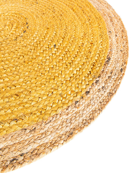 Yellow 8' x 8' Braided Jute Round Area Rug 100% Jute Hand Braided Natural Eco-Friendly Boho Style Carpet for Living Rooms Dining Office Space Dorms for Sale at Rug Engine
