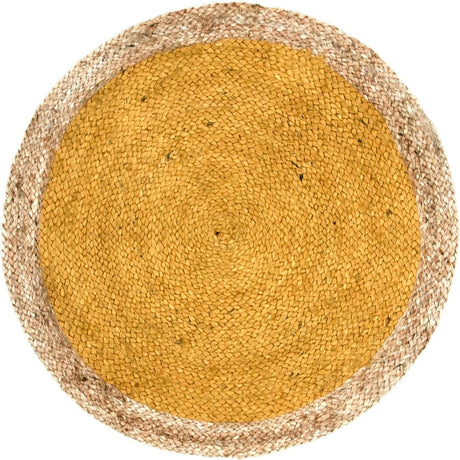 Yellow 3' 3 x 3' 3 Braided Jute Round Area Rug 100% Jute Hand Braided Natural Eco-Friendly Boho Style Carpet for Living Rooms Dining Office Space Dorms for Sale at Rug Engine