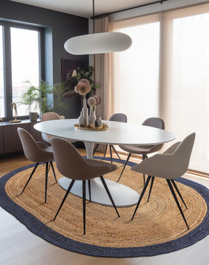 Natural 5' 1 x 8' Braided Jute Oval Rug
