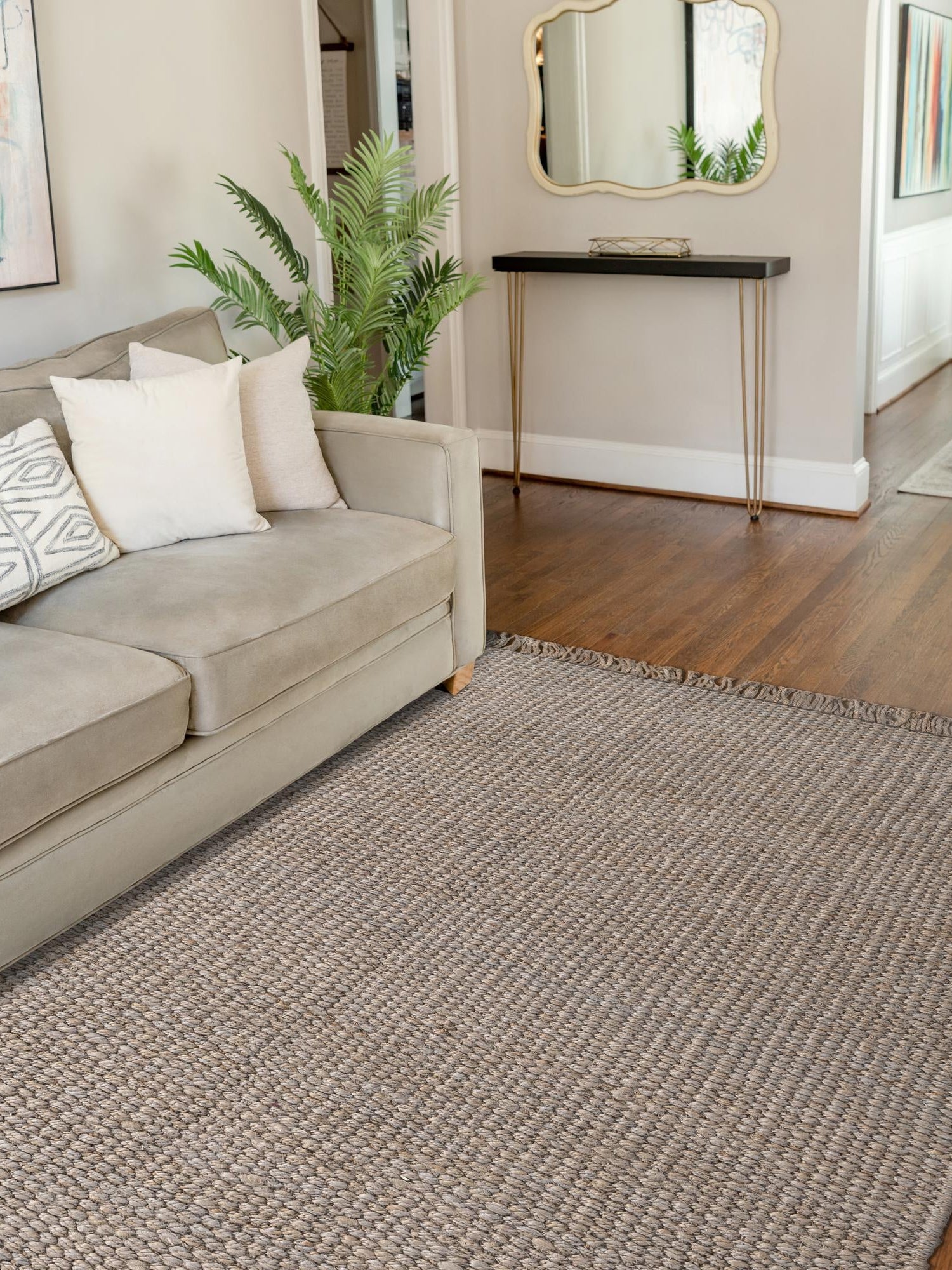 Gray 9' x 12' 2 Chunky Jute Rectangle Area Rug 100% All Natural Jute Sustainable Eco-Friendly Carpet Mat for Natural Interior Design Homes for Sale at Rug Engine