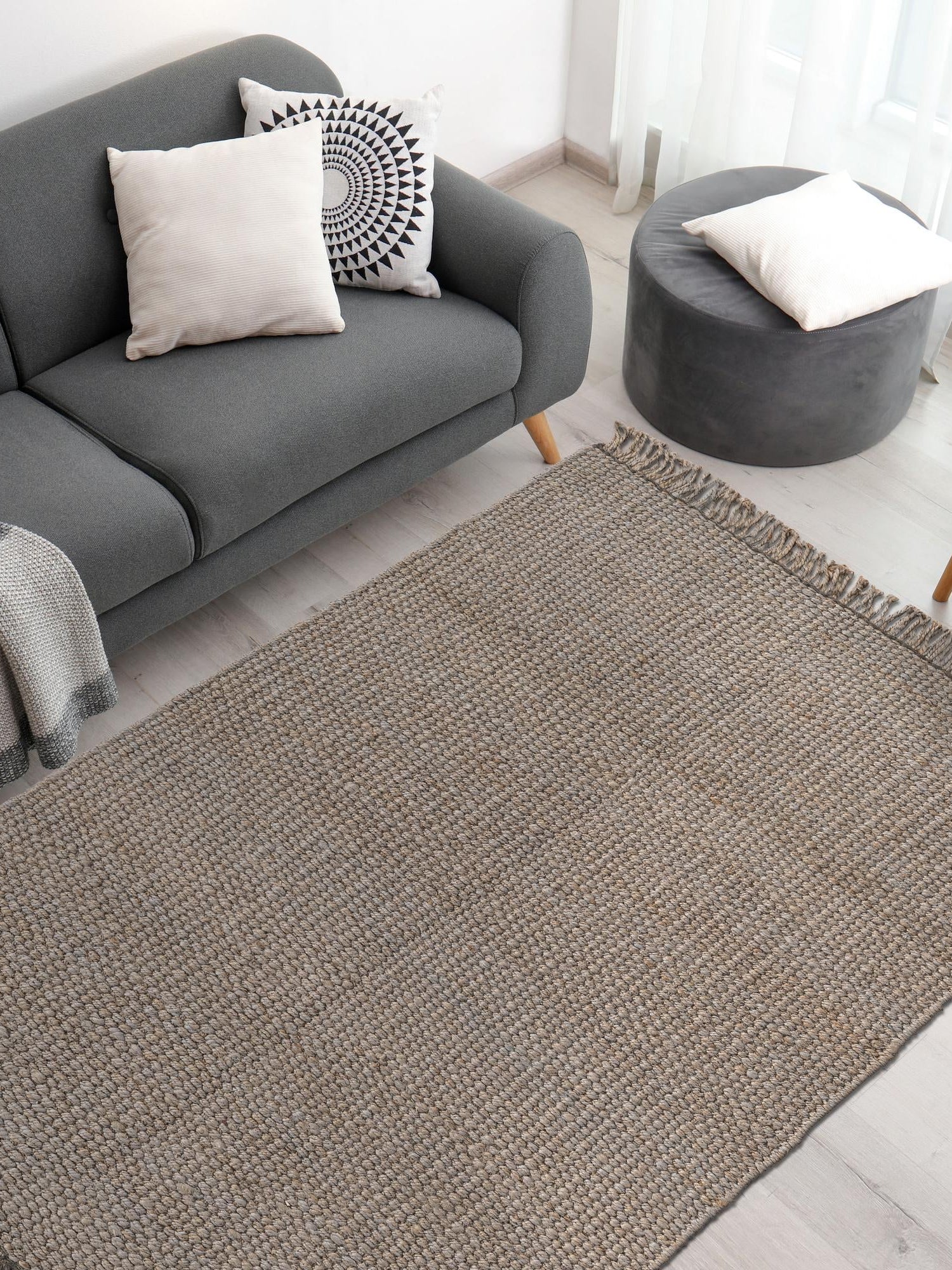 Gray 9' x 12' 2 Chunky Jute Rectangle Area Rug 100% All Natural Jute Sustainable Eco-Friendly Carpet Mat for Natural Interior Design Homes for Sale at Rug Engine