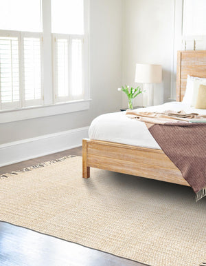 Ivory 3' 1 x 5' 1 Chunky Jute Rectangle Area Rug 100% All Natural Jute Sustainable Eco-Friendly Carpet Mat for Natural Interior Design Homes for Sale at Rug Engine