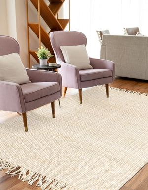 Ivory 8' x 10' Chunky Jute Rectangle Area Rug 100% All Natural Jute Sustainable Eco-Friendly Carpet Mat for Natural Interior Design Homes for Sale at Rug Engine