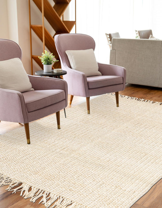 Ivory 8' x 10' Chunky Jute Rectangle Area Rug 100% All Natural Jute Sustainable Eco-Friendly Carpet Mat for Natural Interior Design Homes for Sale at Rug Engine