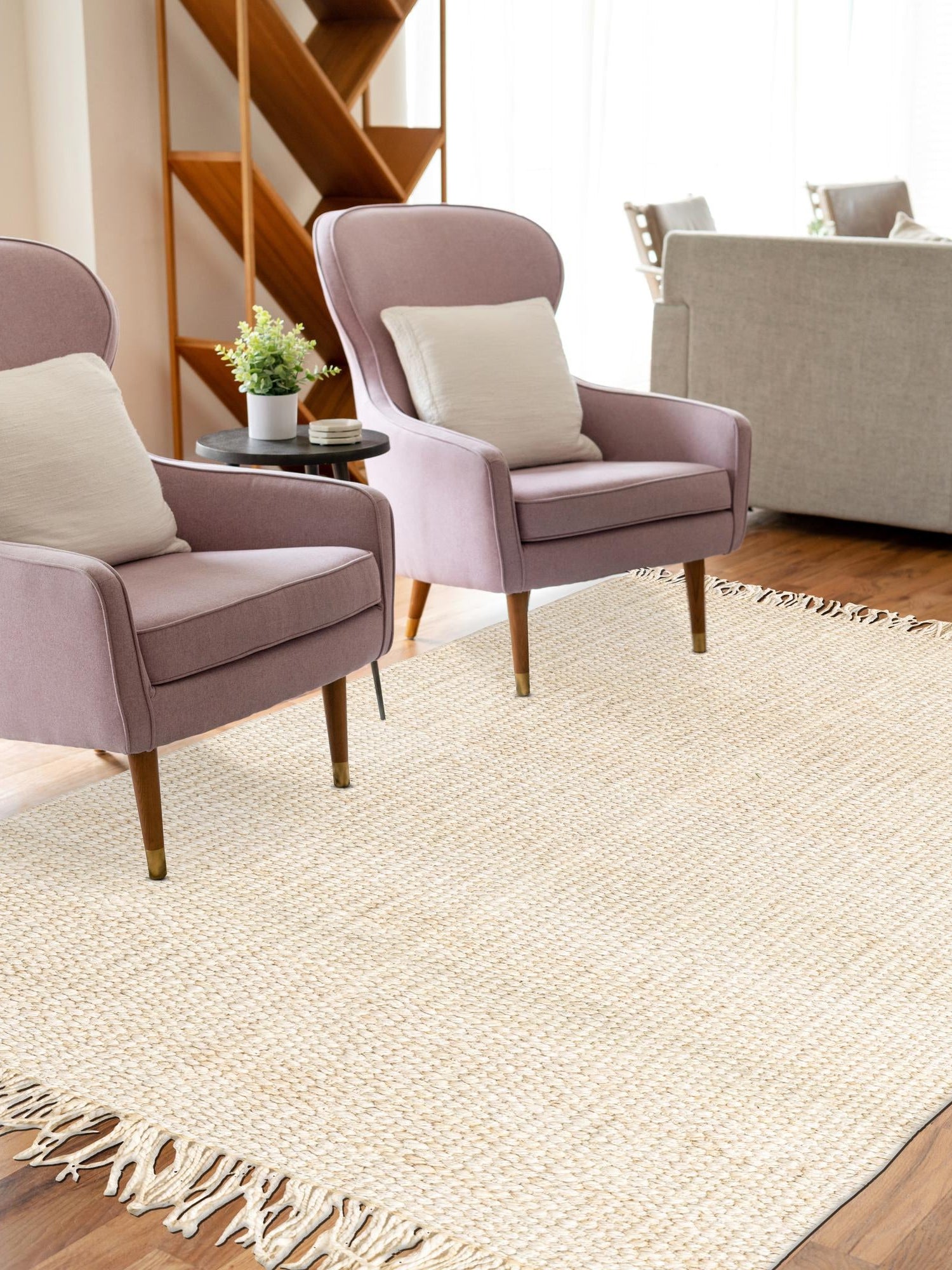 Ivory 7' 1 x 10' Chunky Jute Rectangle Area Rug 100% All Natural Jute Sustainable Eco-Friendly Carpet Mat for Natural Interior Design Homes for Sale at Rug Engine
