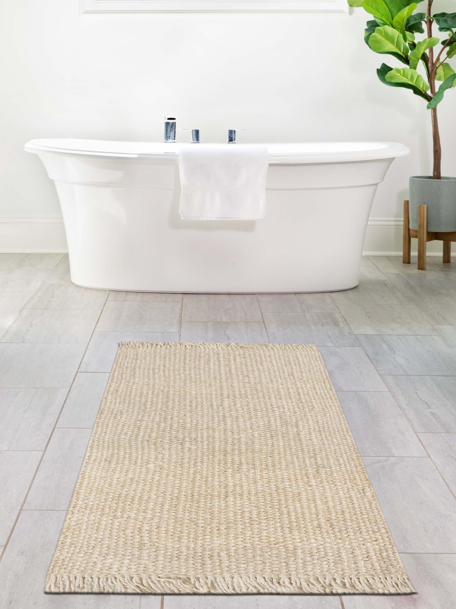 Ivory 2' 7 x 6' 1 Chunky Jute Runner Area Rug 100% All Natural Jute Sustainable Eco-Friendly Carpet Mat for Natural Interior Design Homes for Sale at Rug Engine