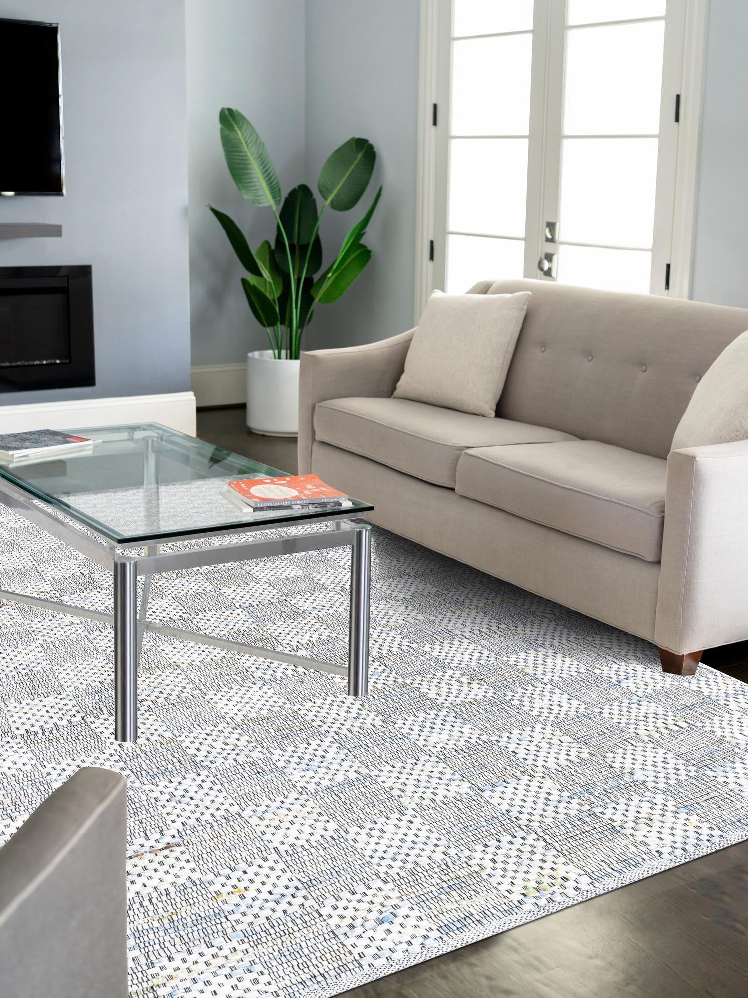 Ivory 4' 1 x 6' 1 Chindi Cotton Rectangle Area Rug Interior Design Home Decor Carpet Mat for Sale at Rug Engine