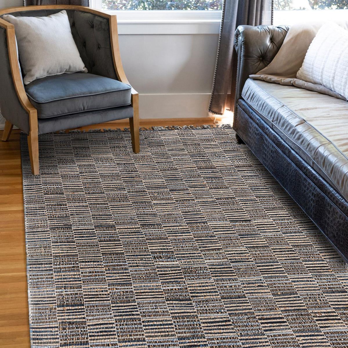 Dark Gray 5' 1 x 8' Chindi Jute Rectangle Area Rug Interior Design Hom ...