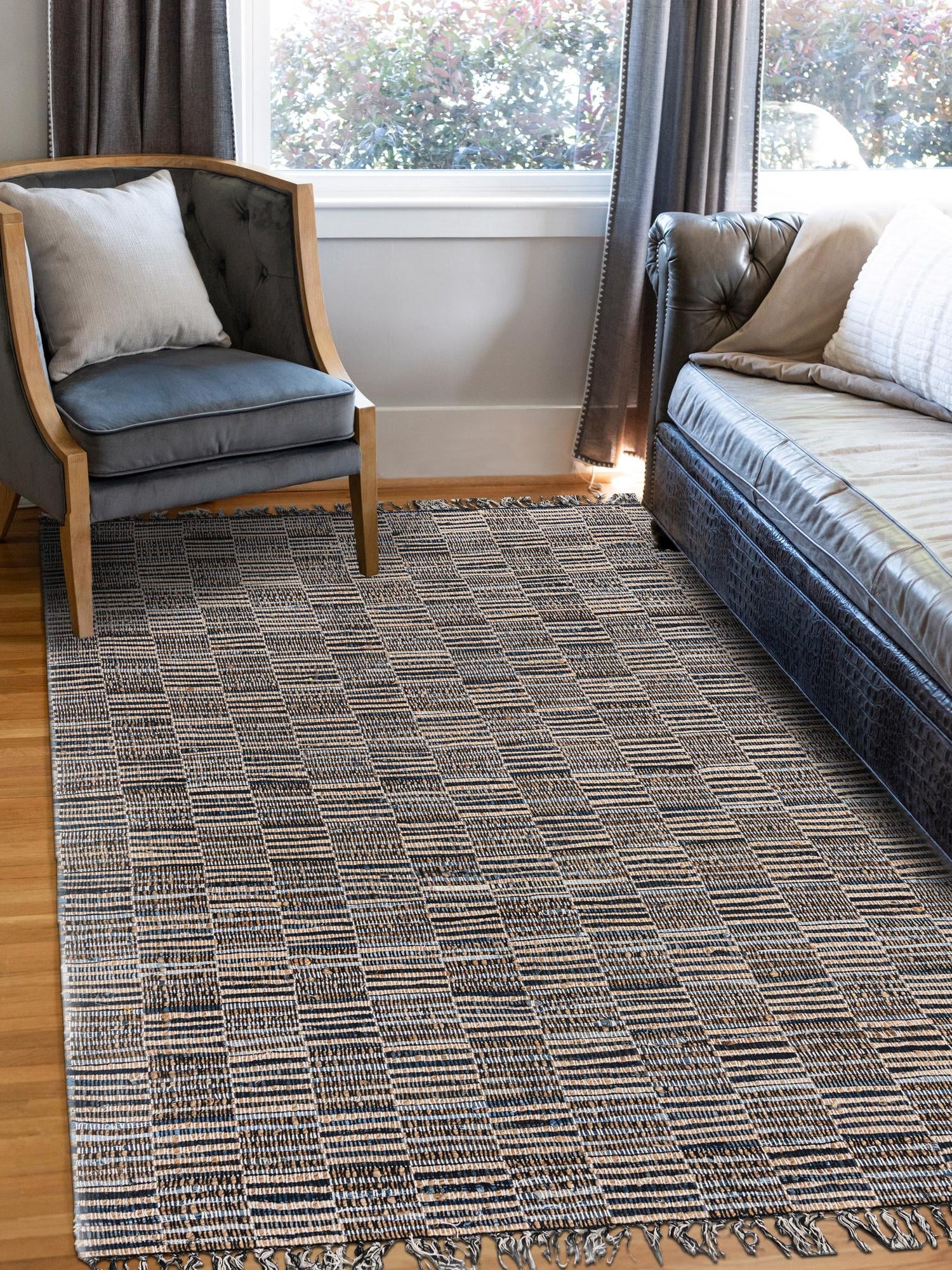 Dark Gray 4' 1 x 6' 1 Chindi Jute Rectangle Area Rug Interior Design Home Decor Carpet Mat for Sale at Rug Engine