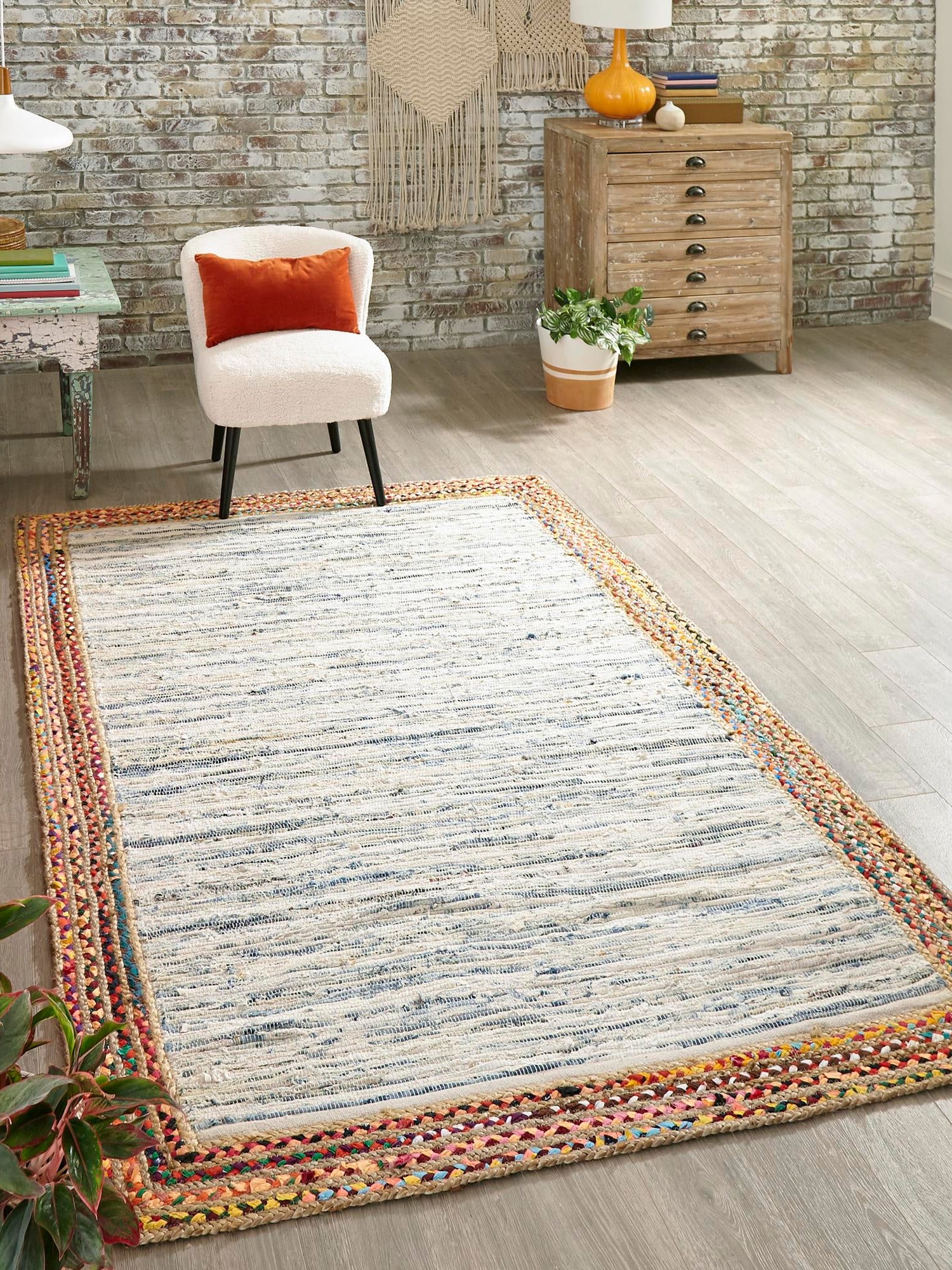 Ivory 9' x 12' 2 Chindi Jute Rectangle Area Rug Interior Design Home Decor Carpet Mat for Sale at Rug Engine