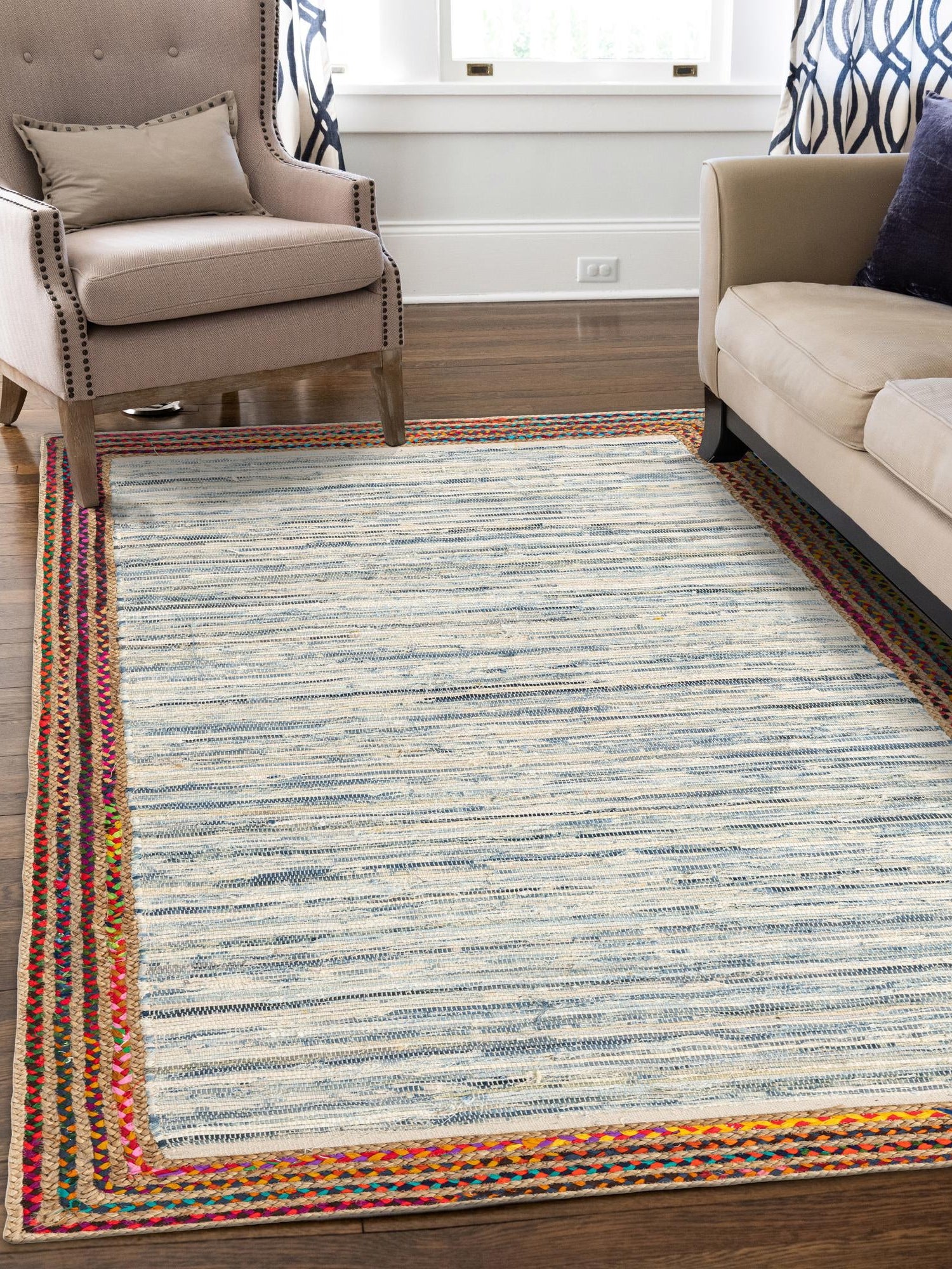Ivory 9' x 12' 2 Chindi Jute Rectangle Area Rug Interior Design Home Decor Carpet Mat for Sale at Rug Engine