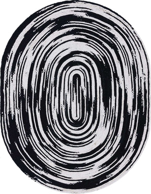 Black and White 8' x 10' Braided Chindi Oval Rug