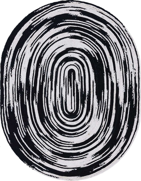 Black and White 8' x 10' Braided Chindi Oval Rug