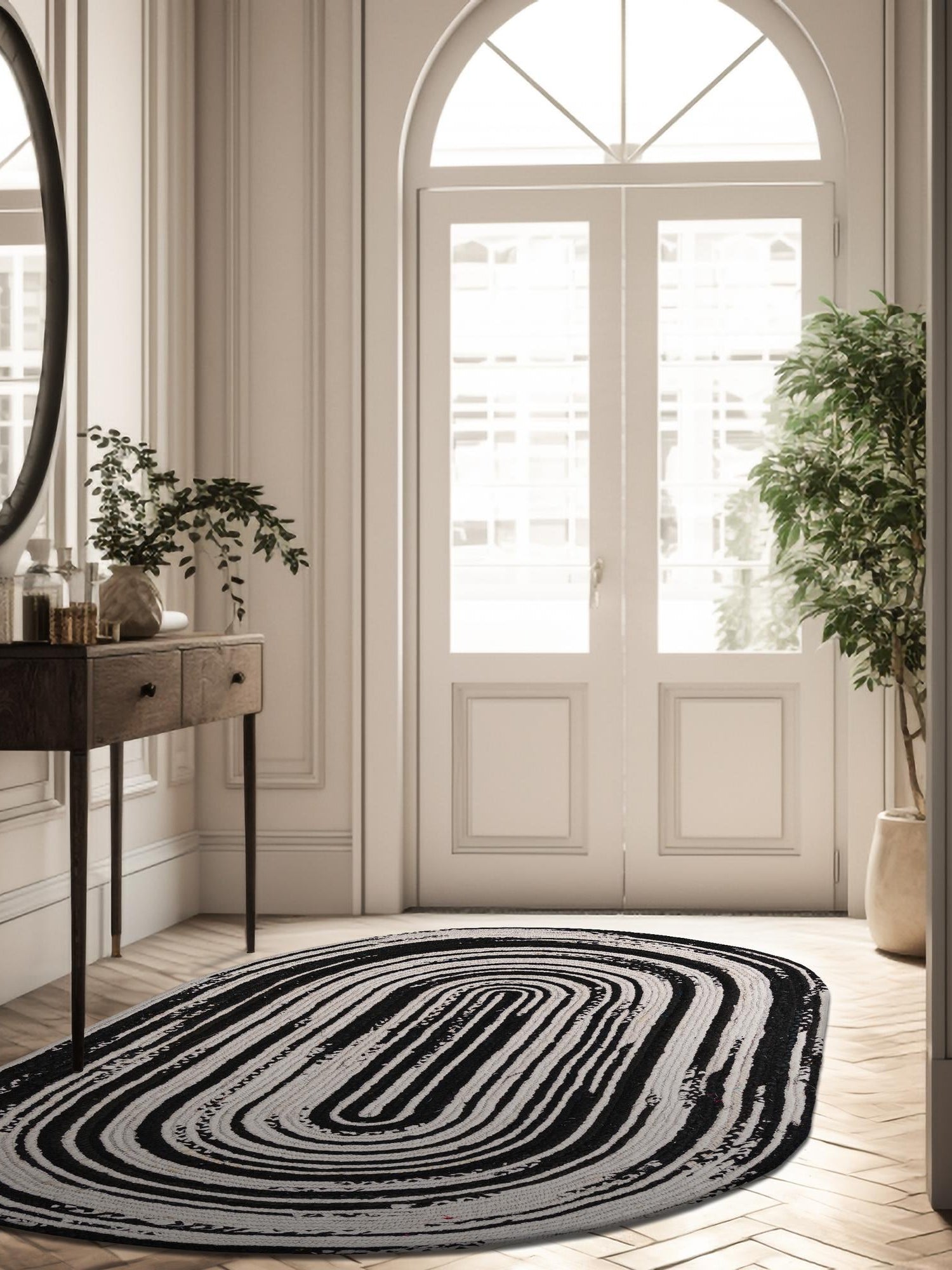 Black and White 8' x 10' Braided Chindi Oval Area Rug 100% Cotton Hand Braided Natural Eco-Friendly Boho Style Modern Carpet for Living Rooms Dining Office Dorm for Sale at Rug Engine