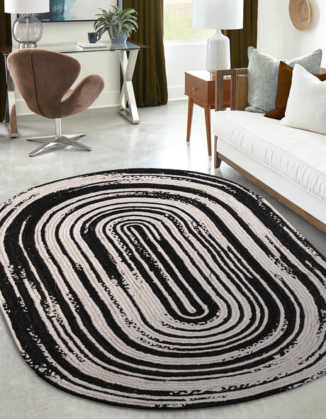 Black and White 8' x 10' Braided Chindi Oval Area Rug 100% Cotton Hand Braided Natural Eco-Friendly Boho Style Modern Carpet for Living Rooms Dining Office Dorm for Sale at Rug Engine