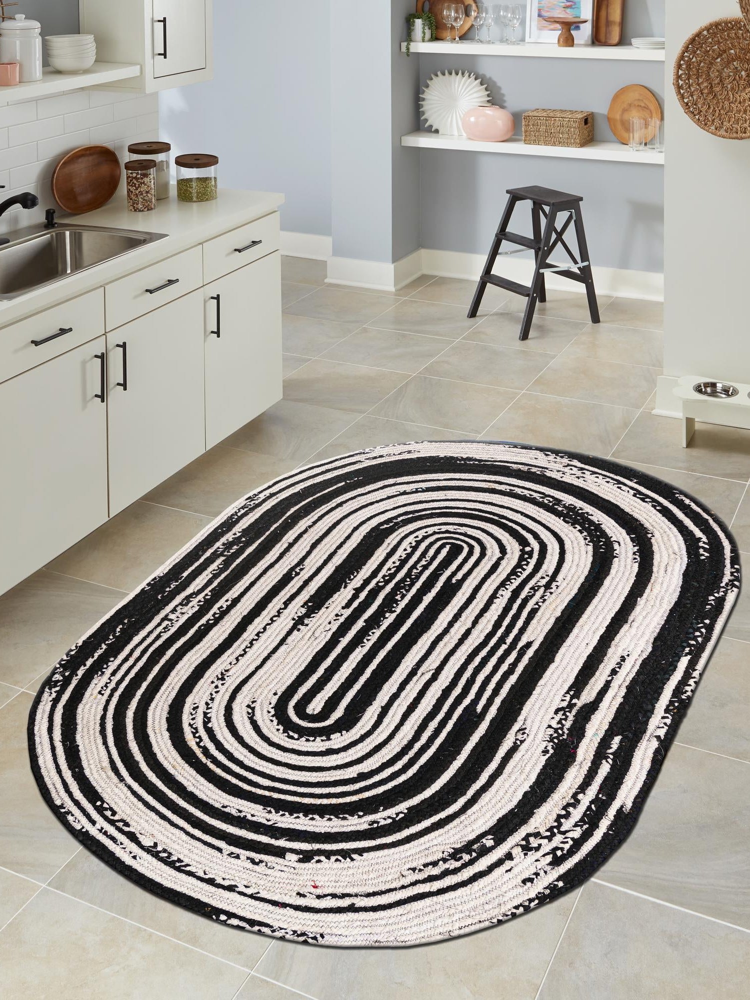 Black and White 3' 3 x 5' 1 Braided Chindi Oval Area Rug 100% Cotton Hand Braided Natural Eco-Friendly Boho Style Modern Carpet for Living Rooms Dining Office Dorm for Sale at Rug Engine