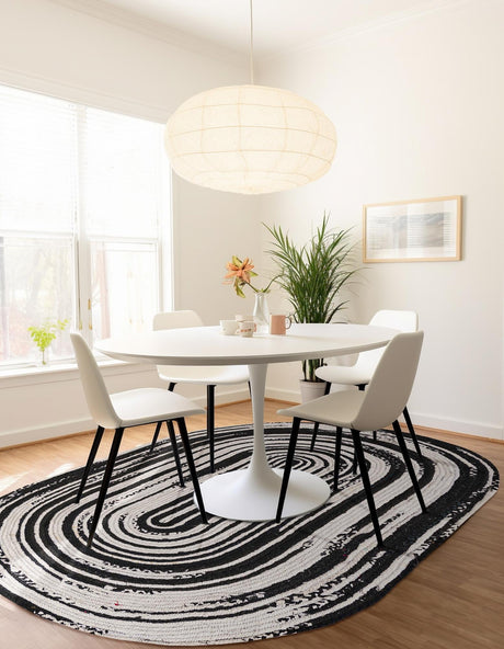 Black and White 3' 3 x 5' 1 Braided Chindi Oval Area Rug 100% Cotton Hand Braided Natural Eco-Friendly Boho Style Modern Carpet for Living Rooms Dining Office Dorm for Sale at Rug Engine