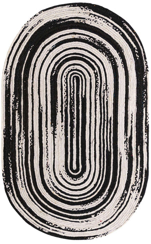 Black and White 5' 1 x 8' Braided Chindi Oval Rug
