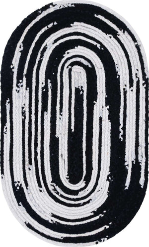 Black and White 3' 3 x 5' 1 Braided Chindi Oval Rug
