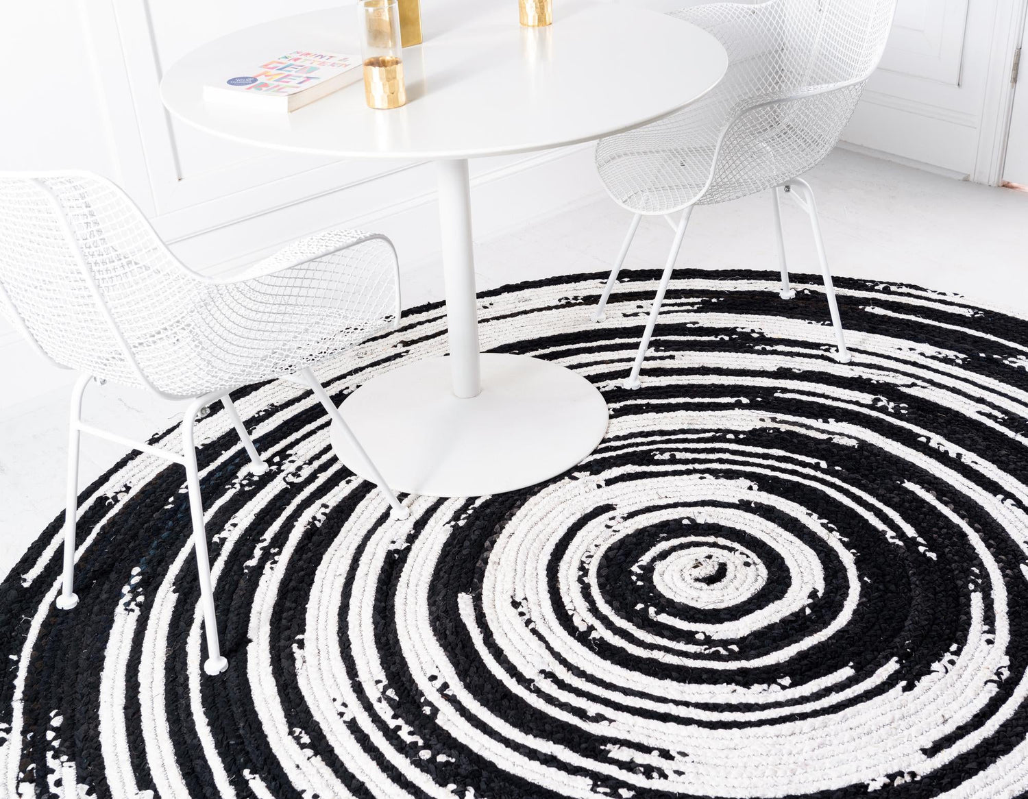 Black and White 3' 3 x 3' 3 Braided Chindi Round Area Rug 100% Cotton Hand Braided Natural Eco-Friendly Boho Style Modern Carpet for Living Rooms Dining Office Dorm for Sale at Rug Engine