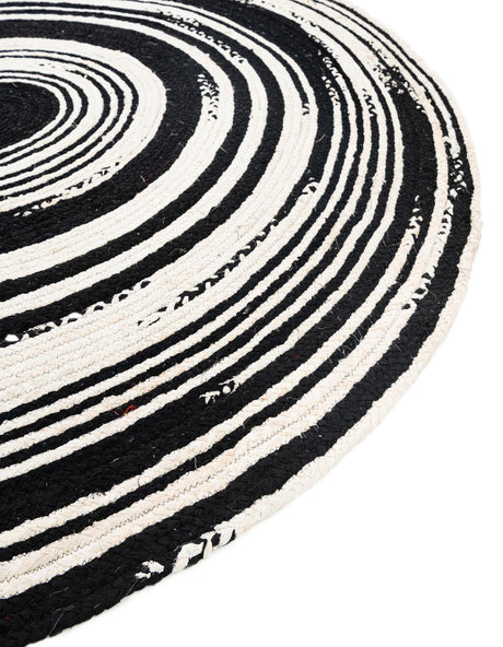 Black and White 8' x 8' Braided Chindi Round Area Rug 100% Cotton Hand Braided Natural Eco-Friendly Boho Style Modern Carpet for Living Rooms Dining Office Dorm for Sale at Rug Engine