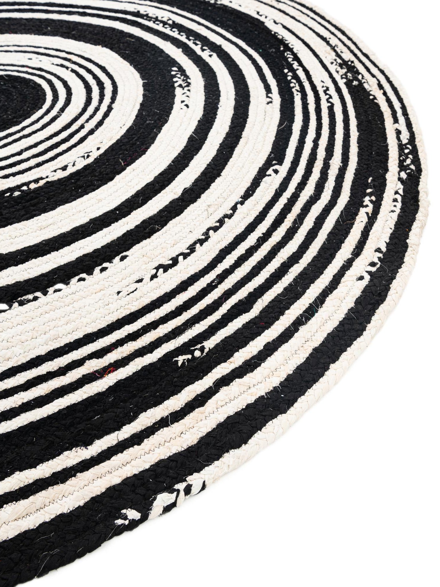 Black and White 3' 3 x 3' 3 Braided Chindi Round Area Rug 100% Cotton Hand Braided Natural Eco-Friendly Boho Style Modern Carpet for Living Rooms Dining Office Dorm for Sale at Rug Engine