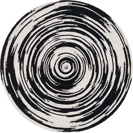Black and White 8' x 8' Braided Chindi Round Rug