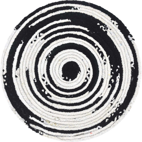 Black and White 3' 3 x 3' 3 Braided Chindi Round Rug