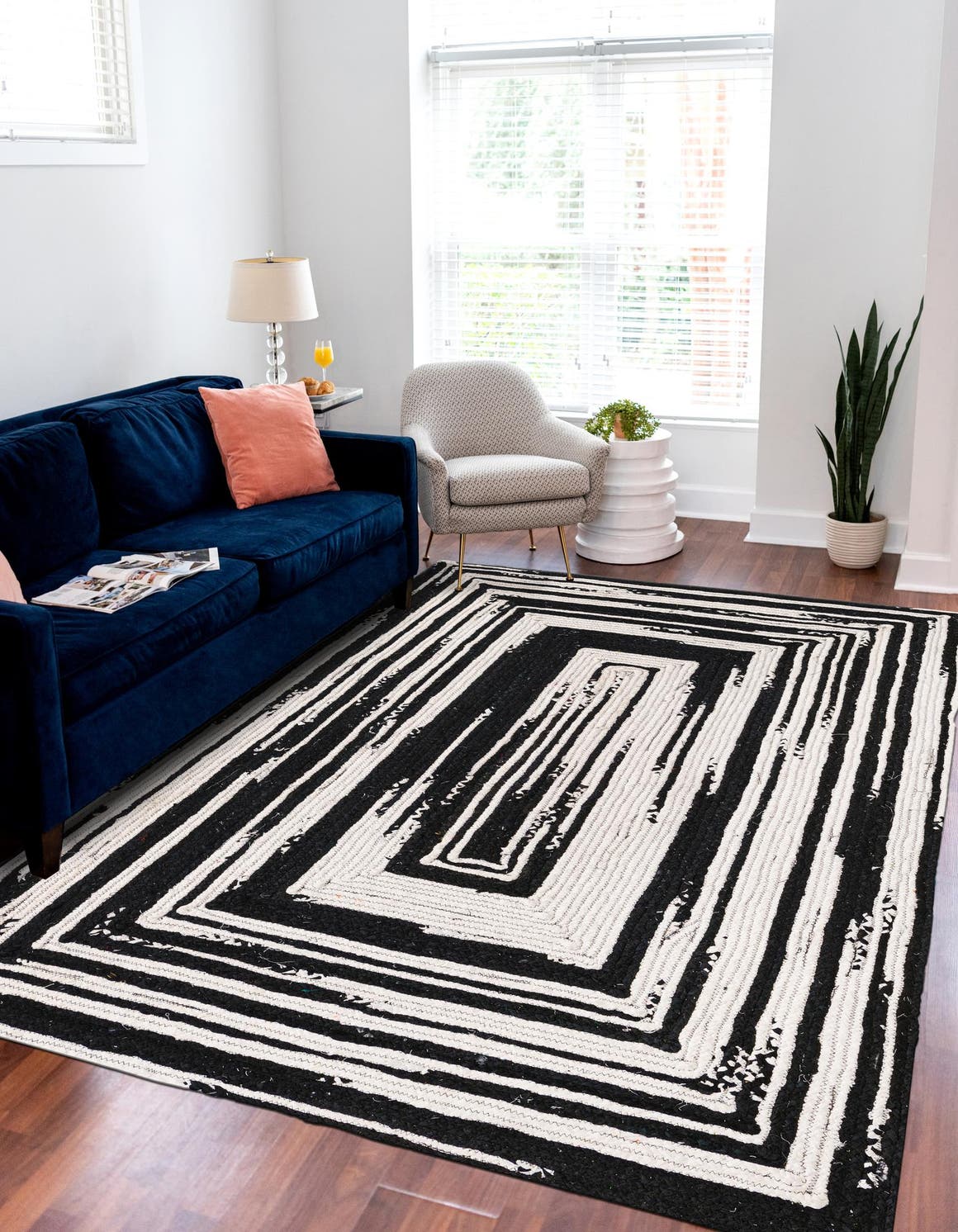 Black and White 2' x 3' 1 Braided Chindi Rectangle Area Rug 100% Cotton Hand Braided Natural Eco-Friendly Boho Style Modern Carpet for Living Rooms Dining Office Dorm for Sale at Rug Engine