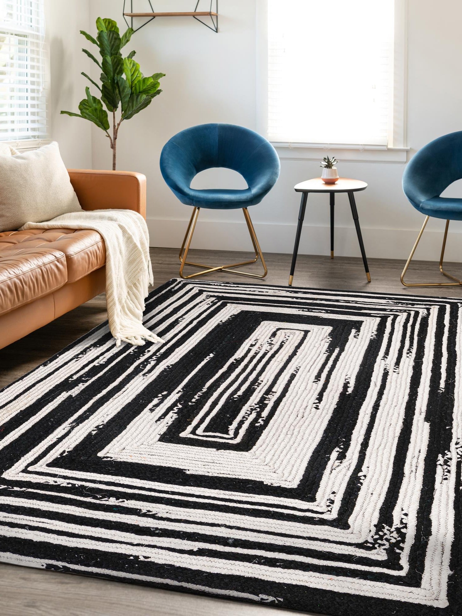 Black and White 9' x 12' 2 Braided Chindi Rectangle Area Rug 100% Cotton Hand Braided Natural Eco-Friendly Boho Style Modern Carpet for Living Rooms Dining Office Dorm for Sale at Rug Engine