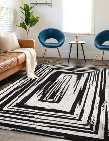 Black and White 6' 1 x 9' Braided Chindi Rectangle Area Rug 100% Cotton Hand Braided Natural Eco-Friendly Boho Style Modern Carpet for Living Rooms Dining Office Dorm for Sale at Rug Engine