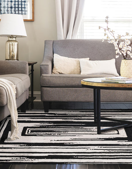 Black and White 5' 1 x 8' Braided Chindi Rectangle Area Rug 100% Cotton Hand Braided Natural Eco-Friendly Boho Style Modern Carpet for Living Rooms Dining Office Dorm for Sale at Rug Engine