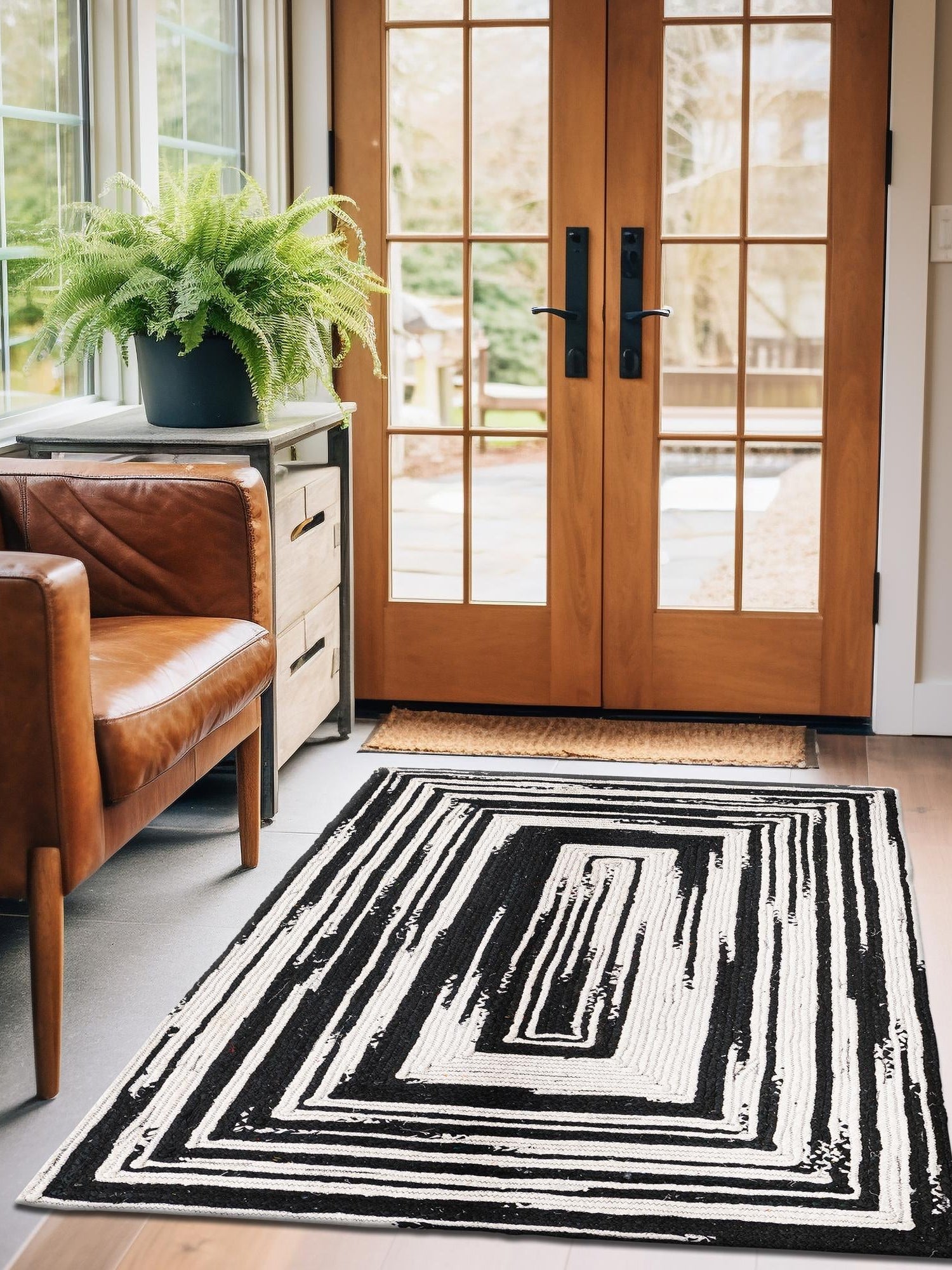 Black and White 4' 1 x 6' 1 Braided Chindi Rectangle Area Rug 100% Cotton Hand Braided Natural Eco-Friendly Boho Style Modern Carpet for Living Rooms Dining Office Dorm for Sale at Rug Engine