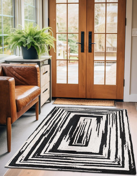 Black and White 5' 1 x 8' Braided Chindi Rectangle Area Rug 100% Cotton Hand Braided Natural Eco-Friendly Boho Style Modern Carpet for Living Rooms Dining Office Dorm for Sale at Rug Engine