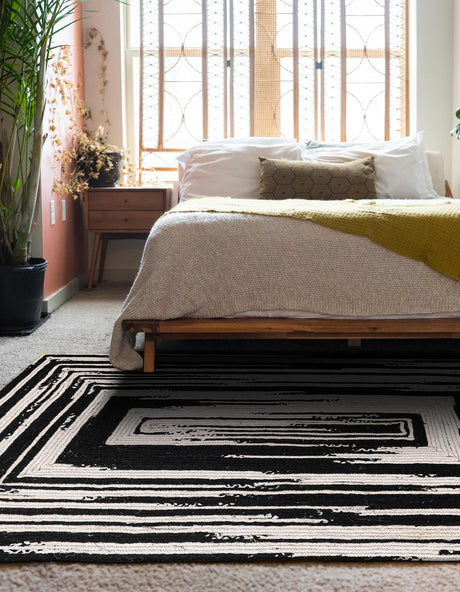 Black and White 6' 1 x 9' Braided Chindi Rectangle Area Rug 100% Cotton Hand Braided Natural Eco-Friendly Boho Style Modern Carpet for Living Rooms Dining Office Dorm for Sale at Rug Engine