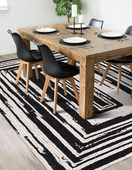 Black and White 8' x 10' Braided Chindi Rectangle Area Rug 100% Cotton Hand Braided Natural Eco-Friendly Boho Style Modern Carpet for Living Rooms Dining Office Dorm for Sale at Rug Engine