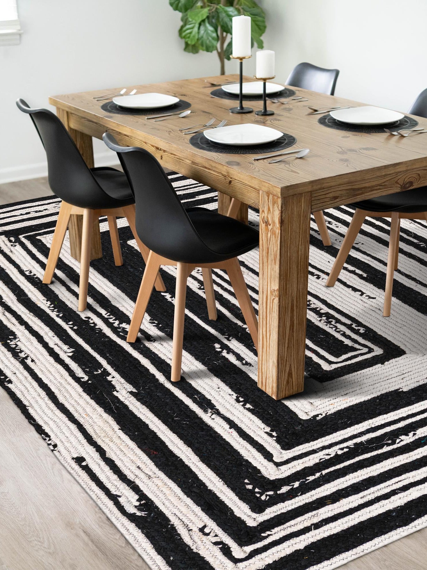 Black and White 5' 1 x 8' Braided Chindi Rectangle Area Rug 100% Cotton Hand Braided Natural Eco-Friendly Boho Style Modern Carpet for Living Rooms Dining Office Dorm for Sale at Rug Engine